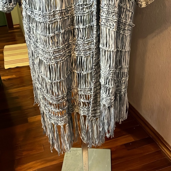 Roaman’s Crochet Cardigan- NWOT long open front with fringe Sz 3X - Picture 3 of 14